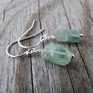 Raw Kyanite Earrings, blue green kyanite, unpolished gemstone dangle earrings
