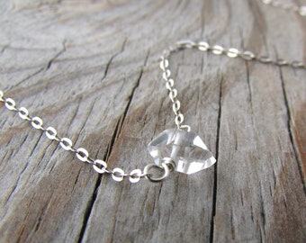 Herkimer Diamond Necklace, raw herkimer diamond on a silver chain