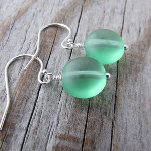 Sea Glass Earrings, sea green glass, dangle earrings, small and simple