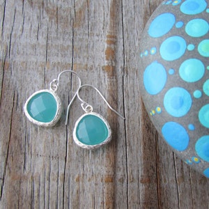 Aqua Glass Earrings, blue and silver, pale aqua blue glass, dangle earrings