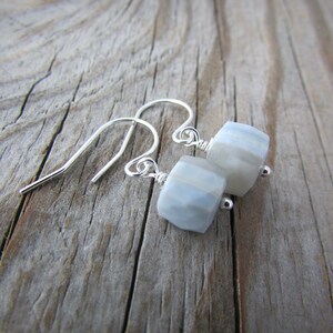 Blue Lace Agate Earrings, faceted gemstone cubes, dangle earrings, periwinkle blue image 2