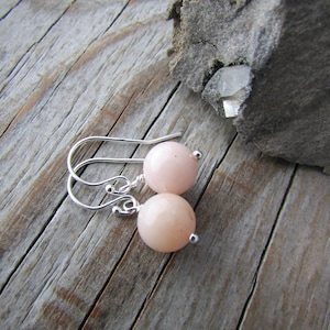 Pink Opal Earrings, small and simple, pale pink opal dangle earrings