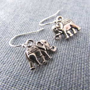 Sterling Silver Elephant Dangle Earrings: Petite Animal Jewelry