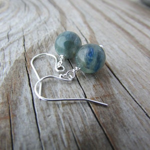 Kyanite Earrings, small round globes of blue kyanite, gemstone dangle earrings