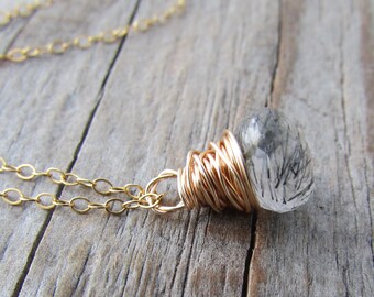 •MAIDEN SHIELD• tourmalinated quartz + silver necklace (18