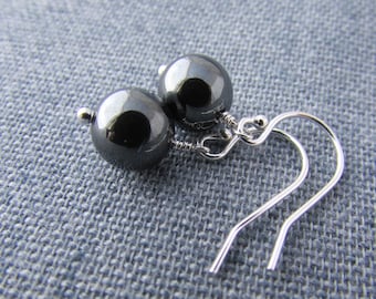 Hematite Earrings, small and simple, hematite and silver dangle earrings