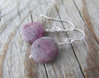 Raw Ruby Earrings: Gemstone Nuggets, Simple Design