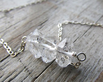 Herkimer Diamond Necklace, big raw diamonds, gemstone necklace