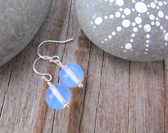 Opalite Earrings, smooth round opalite globes, dangle earrings, simple earrings