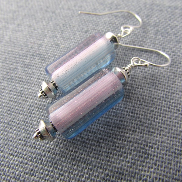 Furnace Glass Earrings, pink and blue, sparkly dangle earrings