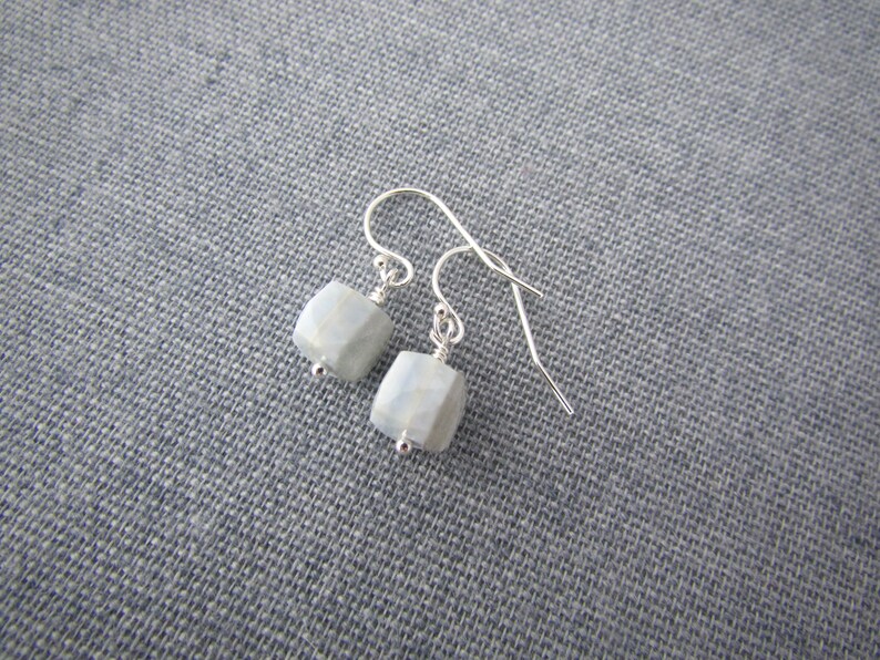 Blue Lace Agate Earrings, faceted gemstone cubes, dangle earrings, periwinkle blue image 7