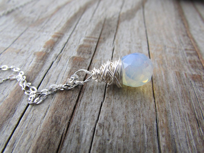 Opalite Necklace Wire Wrapped Faceted Opalite Drop Pendant Etsy