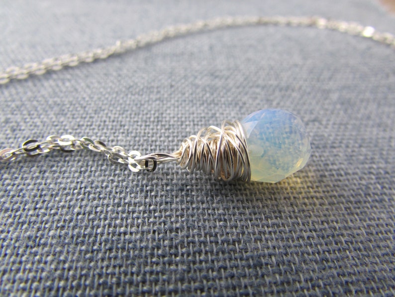 Opalite Necklace Wire Wrapped Faceted Opalite Drop Pendant Etsy