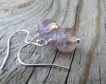 Faceted Ametrine Sterling Silver Earrings: 8mm Gemstone Cubes