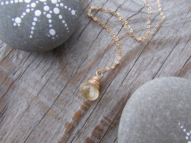 teardrop pendant Citrine Necklace wire wrapped faceted yellow citrine