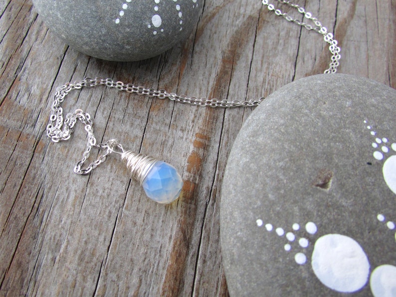 Opalite Necklace Wire Wrapped Faceted Opalite Drop Pendant Etsy