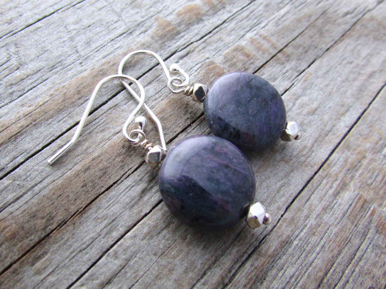 Dumortierite Earrings Dark Purple Semi Precious Stone Dangle Etsy