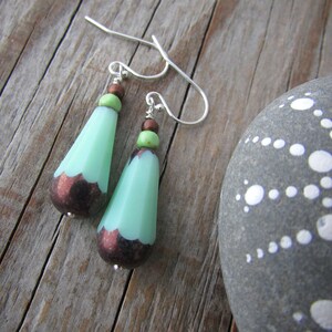 Green Earrings, czech glass and silver dangle earrings