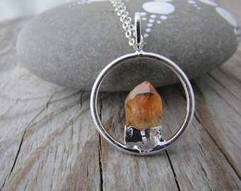 Citrine Pendant, silver citrine circle pendant