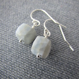 Blue Lace Agate Earrings, faceted gemstone cubes, dangle earrings, periwinkle blue image 6