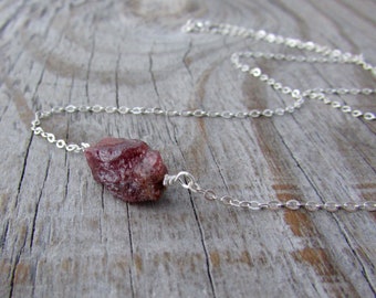 Garnet Necklace, raw gemstone, rough garnet nugget