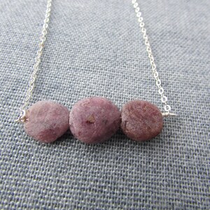 Raw Ruby Necklace, unpolished, rough tumbled gemstone and silver necklace
