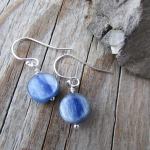 Kyanite and Sterling Silver Earrings: Small Coin Beads