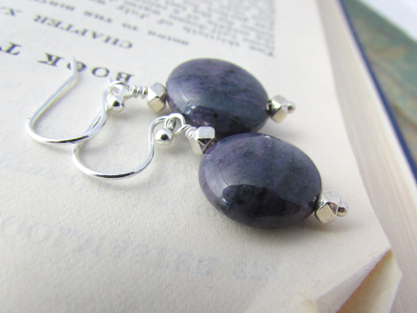 Dumortierite Earrings Dark Purple Semi Precious Stone Dangle Etsy