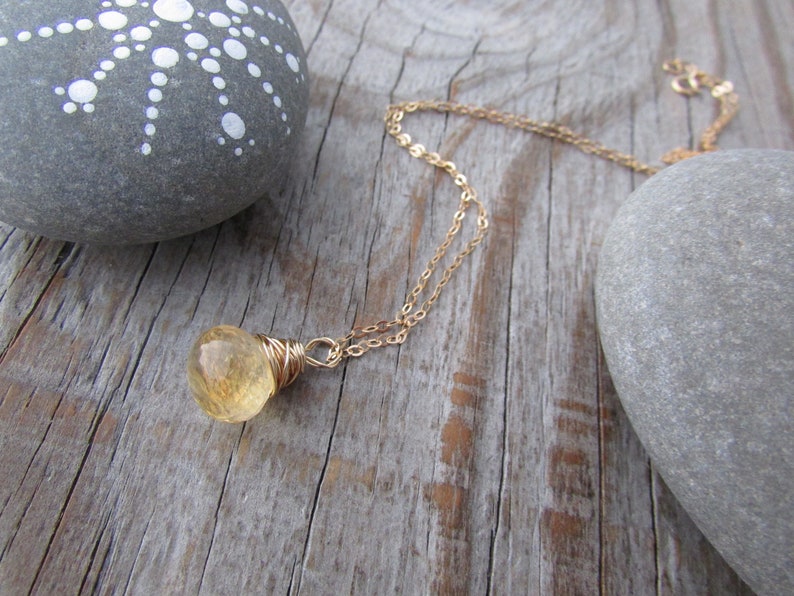 teardrop pendant Citrine Necklace wire wrapped faceted yellow citrine
