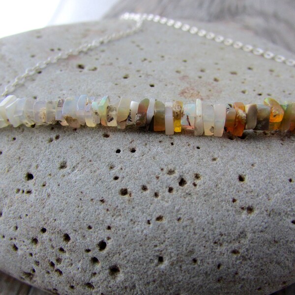 Opal Necklace, raw opal, tiny stone necklace, natural stones and silver