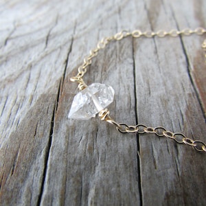 Herkimer Diamond Necklace, petite, raw herkimer diamond, gold chain, choker