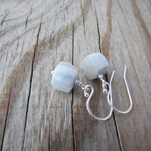 Blue Lace Agate Earrings, faceted gemstone cubes, dangle earrings, periwinkle blue image 8