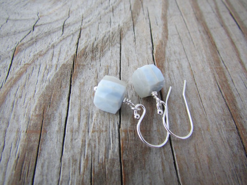 Blue Lace Agate Earrings, faceted gemstone cubes, dangle earrings, periwinkle blue image 8