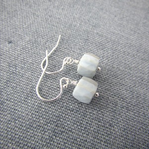 Blue Lace Agate Earrings, faceted gemstone cubes, dangle earrings, periwinkle blue image 5