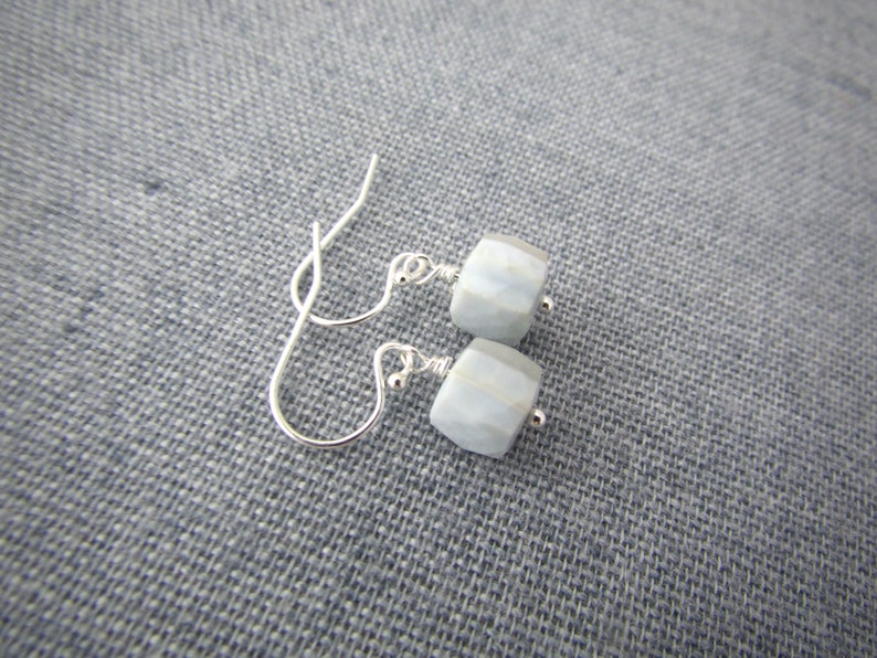 Blue Lace Agate Earrings, faceted gemstone cubes, dangle earrings, periwinkle blue image 5