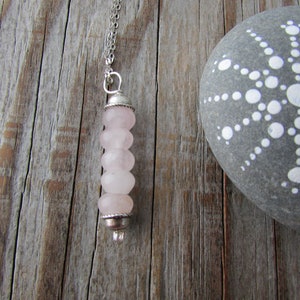 Rose Quartz Necklace, pink stone pendant, stacked gemstones, stone amulet