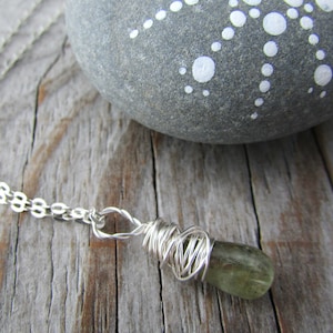 Green Kyanite Pendant necklace, small, simple, wire wrapped gemstone pendant