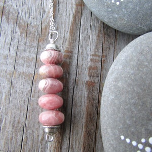 Rhodochrosite Necklace, pink stone pendant, bright pink gemstone amulet