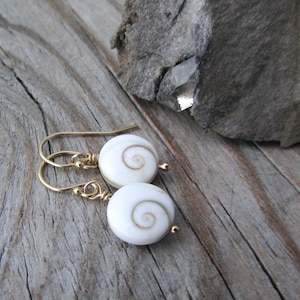 Shiva Eye Earrings: Small Shells, Gold Filled Dangle Earrings
