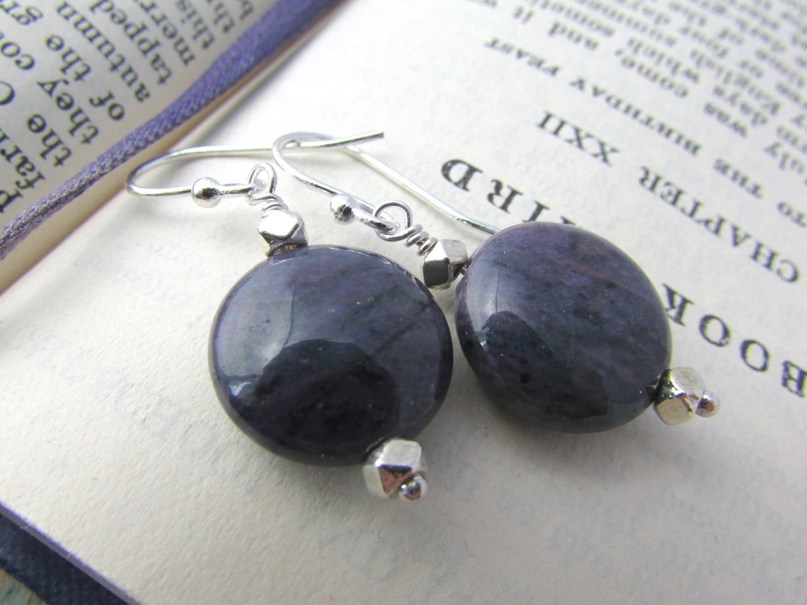 Dumortierite Earrings Dark Purple Semi Precious Stone Dangle Etsy