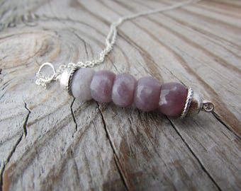 Lepidolite Pendant Necklace: Stacked Purple Gemstone, Sterling Silver Chain