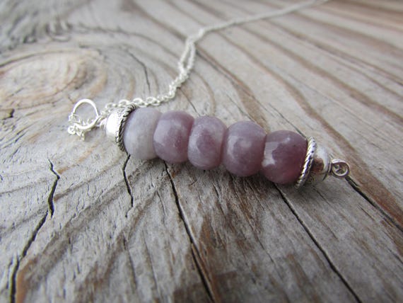 Lepidolite Pendant Necklace: Stacked Purple Gemstone, Sterling Silver Chain