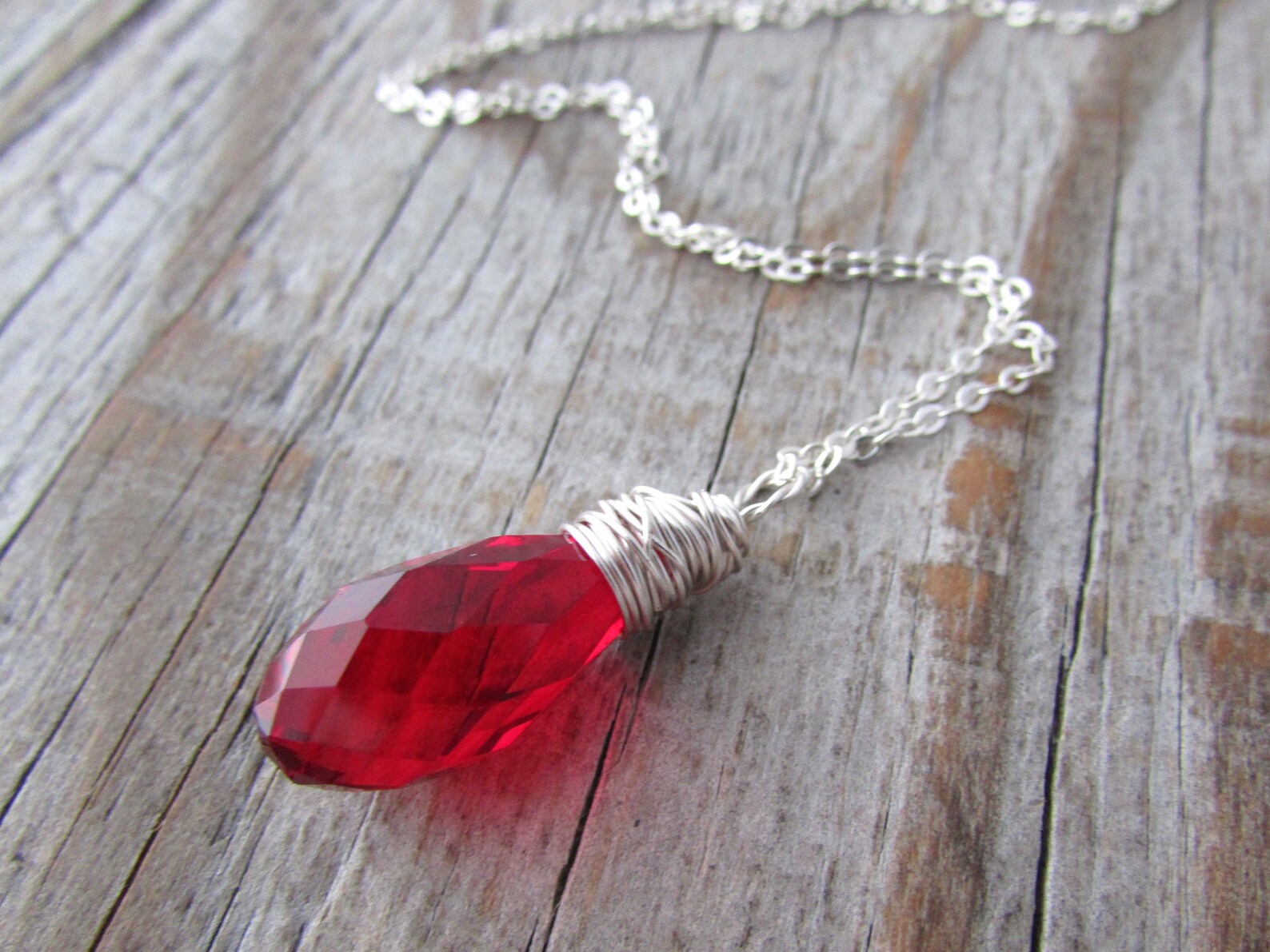 Red Crystal Necklace Faceted Prism Crystal Wire Wrapped Etsy