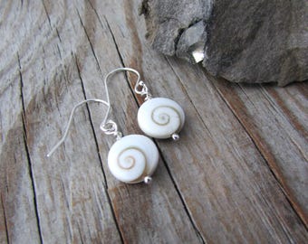 Shiva Eye Earrings: Small Shell Sterling Silver Dangles
