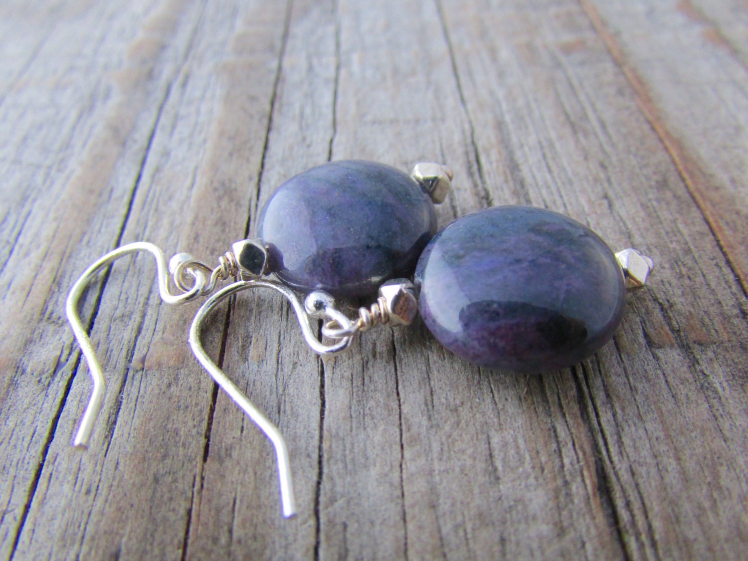Dumortierite Earrings dark purple semi precious stone dangle Etsy