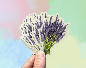 Calcomanía de lavanda; Arte original; Adhesivo de vinilo resistente a la intemperie para portátil, diario o botella de agua.