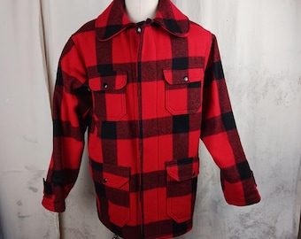 Vintage Red Buffalo Plaid Woolrich Hunting Jacket 1960's Men's Size Large With Original Tag