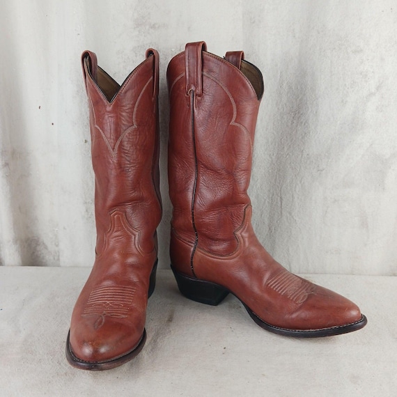 Tony Lama, Vintage Tony Lama Brown Leather Cowboy Boots Men's Size 9 1/2