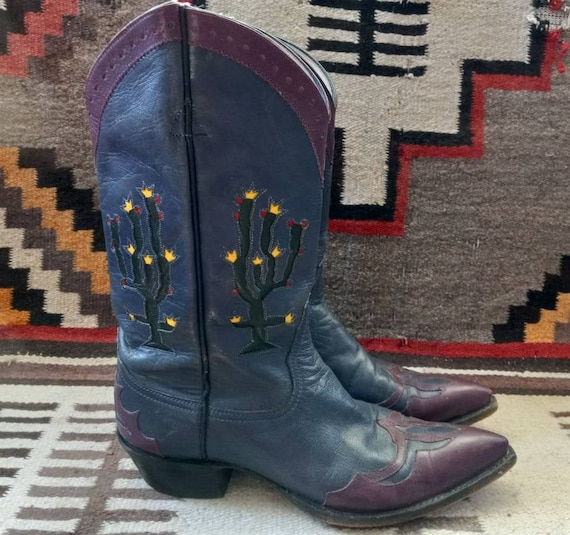 vintage 80s Lagrange Square Toe Distressed Cowboy LEATHER Boots STUDDED DESIGNS sz 10 mens