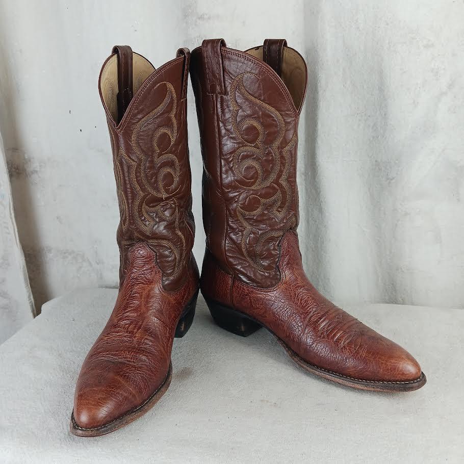 Vintage Nocona Brown Leather Cowboy Boots Men